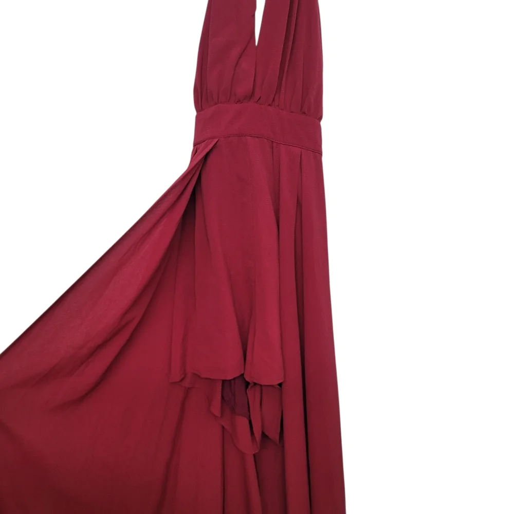Showpo Elegant Burgundy Halter Neck Maxi Romper With Long Overlay - Size 4